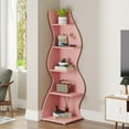 thumbnail image 2 of Tribesigns Corner Shelf, Modern 5-Tier Corner Bookcase Storage Rack with Unique Shape for Living Room (Pink), 2 of 5