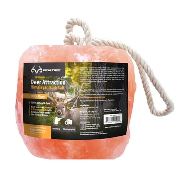 Realtree Himalayan Salt Lick Block Deer Attractant with Rope for Hanging, 4.4 lb Natural Pink Color