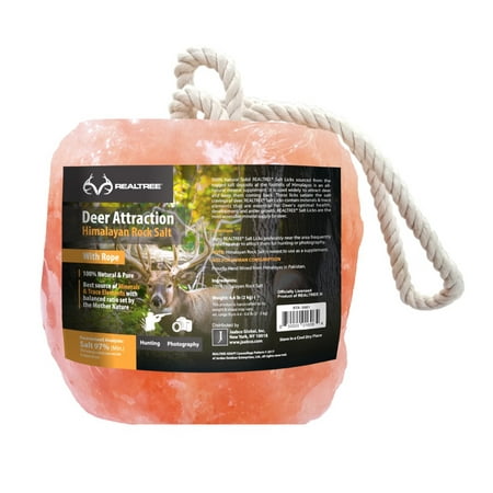 Realtree Himalayan Salt Lick Block Deer Attractant with Rope for Hanging 4.4 lb Natural Pink Color