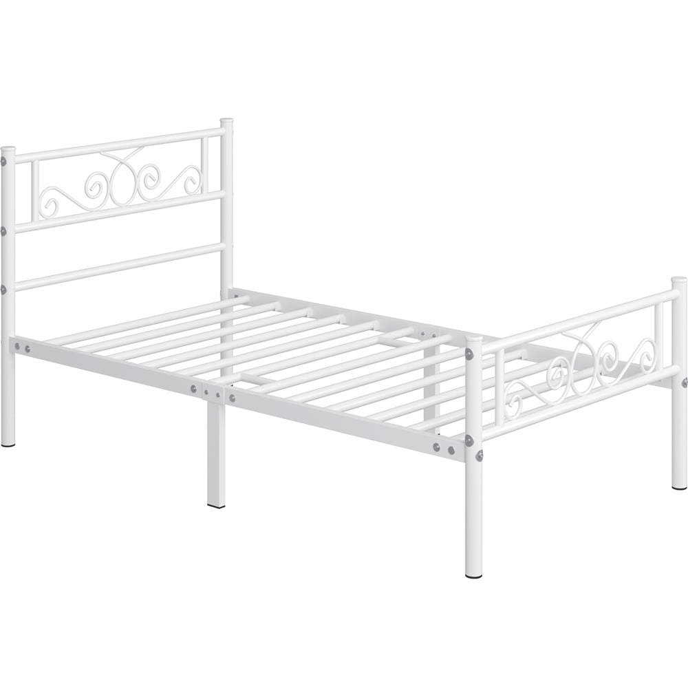 Fullfurnique Metal Platform Bed Frame with Scroll Headboard and Footboard, Full, White