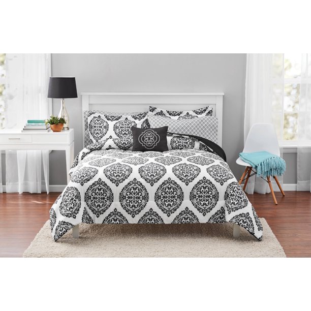 Mainstays Global Damask Bed in a Bag Coordinated Bedding, Full