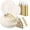 Ivory, variant on 350pcs Clear Plastic Dinnerware Set for 50 Guests, Fancy Beaded Plates, Silverware, Cups, and Pre-Rolled Napkins, Ideal for Party, Event, and Outdoor Use