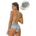 thumbnail image 4 of Xnihocha Womens Ballroom Latin Jazz Dance Outfit Sparkly Sequins Fringe Sleeveless Leotard Bodysuits+Hat Silver XXL, 4 of 7