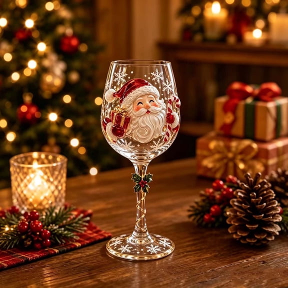 Christmas Wine Glasses, 3D Snowflake Raised Holiday Goblet Festive Glassware Gift Box drinkware for christmas gifts Party Table Decor Wines Cocktails