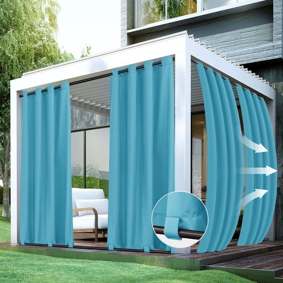 Patio Curtains Outdoor Waterproof 4 Panels 54x84 Inch-Windproof Weatherproof Privacy Teal Outside Curtains-Grommet Top and Tab Bottom Drape for Gazebo, Porch, Pergola, Cabana, Backyard