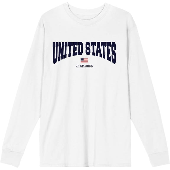 Americana United States of America Flag Adult White Crew Neck Long Sleeve Tee-Medium