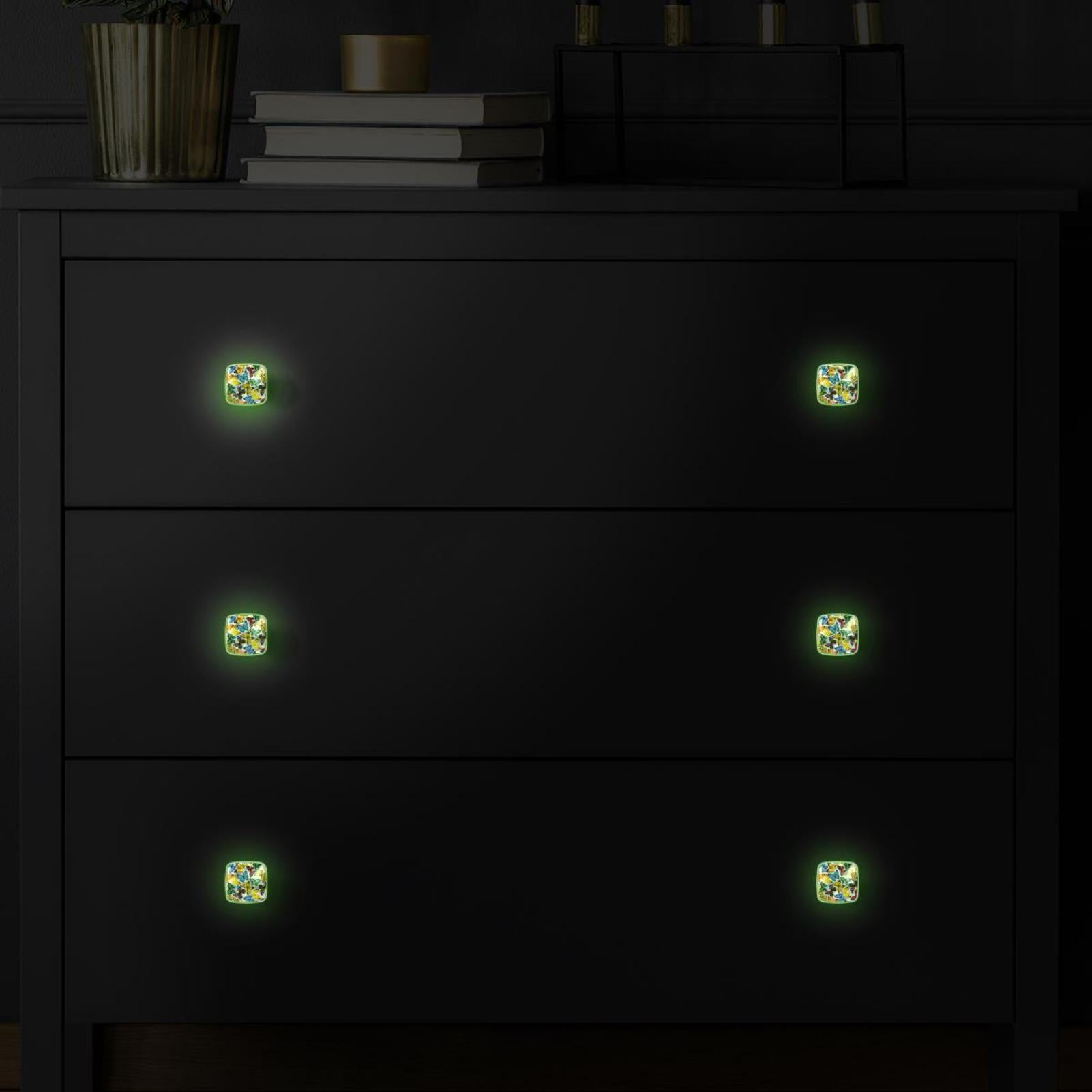 4PCS Square Cabinet Fluorescence Knob Glowing in the Dark Furniture Drawer Pulls Handle with Screws Butterfly