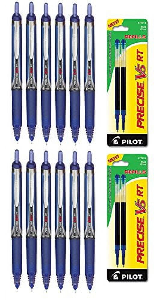 Pilot Precise V5 RT Rolling Ball Extra Fine Point, Blue Ink 6 Pens & 12 Refills