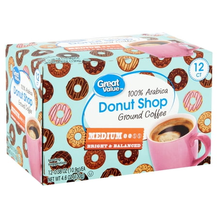 Great Value 100% Arabica Donut Shop Coffee Pods, Medium Roast, 12