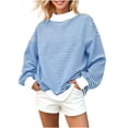 thumbnail image 6 of Lenpel Mock Neck Sweatshirt for Women Fashion Striped Long Sleeve Pullover Tops Casual Loose Warm Shirts Fall Clothes(Sky Blue,X-Large), 6 of 7