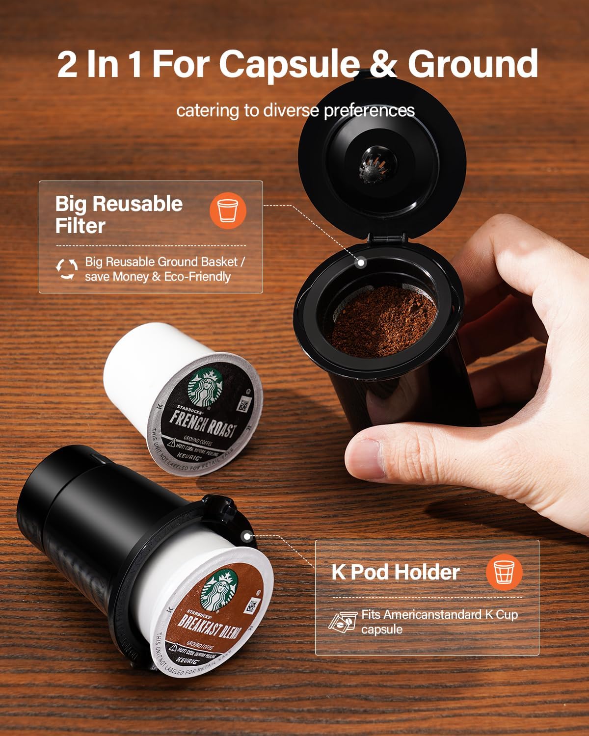 Single Serve Coffee Maker, Hot and Iced Coffee Machine for K Cup Pods & Ground Coffee, 6 to 14 oz Brew Sizes, with 50 oz Large Water Tank, Removable Drip Tray, Stainless Steel, Red