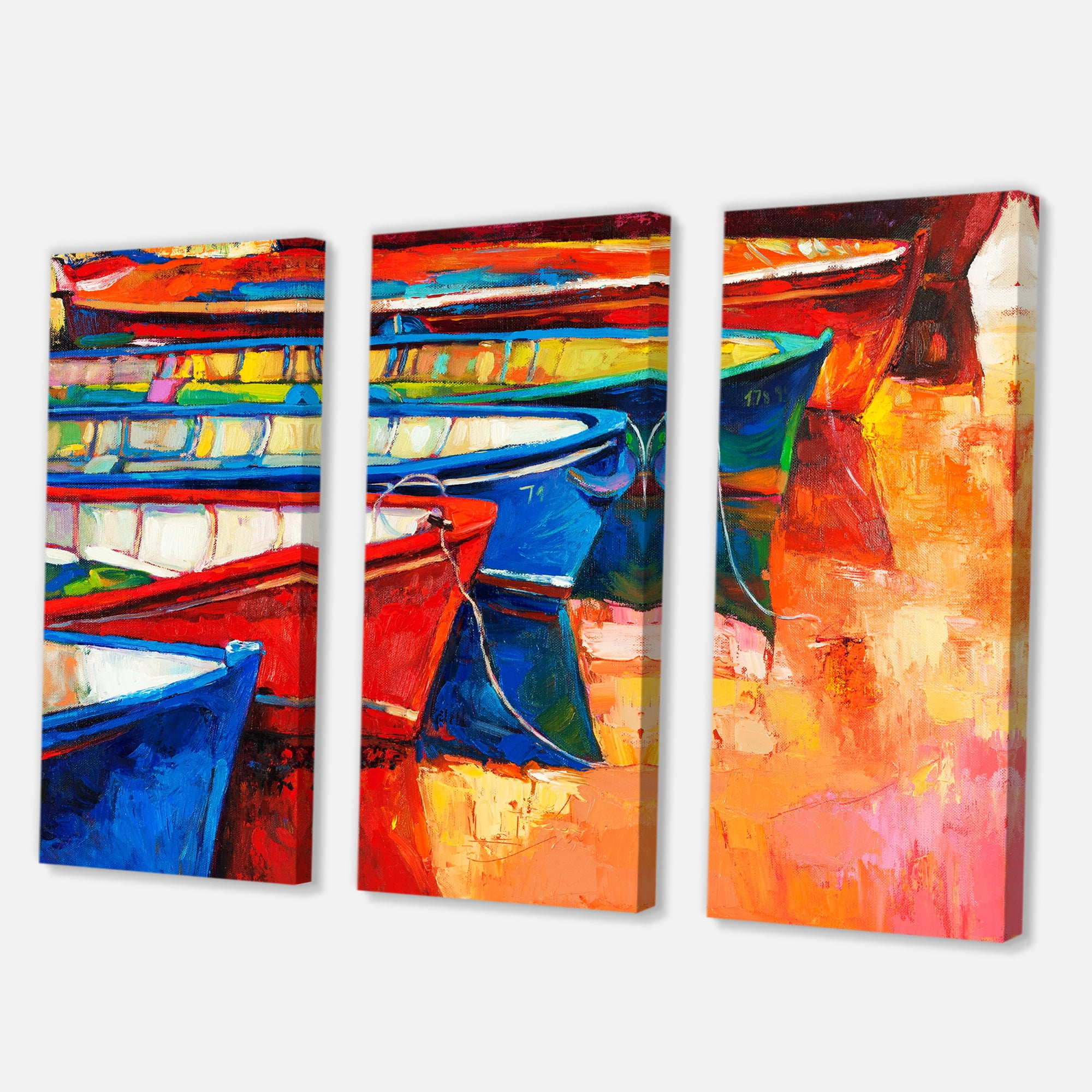 Designart ' Boats During Warm Colourd Sunset In The Harbor II ' Nautical & Coastal Canvas Wall Art Print