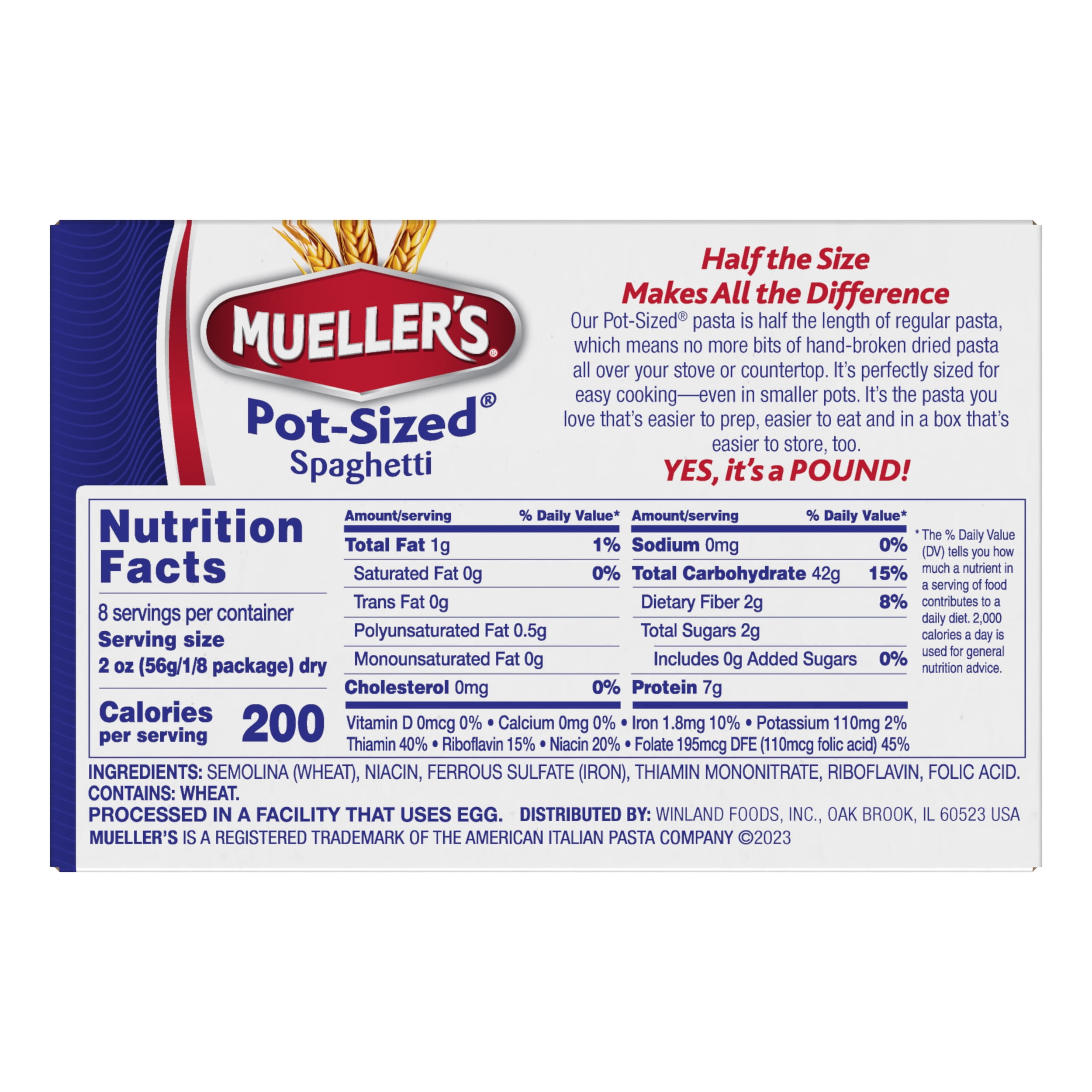 (2 pack) Mueller's Pot-Sized Sodium-Free, Cholesterol-Free Spaghetti Pasta, 16 oz (Shelf-Stable)