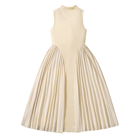 Ticikt Girls Princess Dress Sleeveless High Waist Casual A Lined Pleated Splicing Dresses Kids,Color:White,Size:11-12 Years