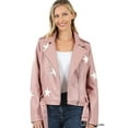 thumbnail image 2 of ZENANA VEGAN LEATHER STAR PATCH BELTED MOTO JACKET IN 3 COLORS (Blush, S), 2 of 4