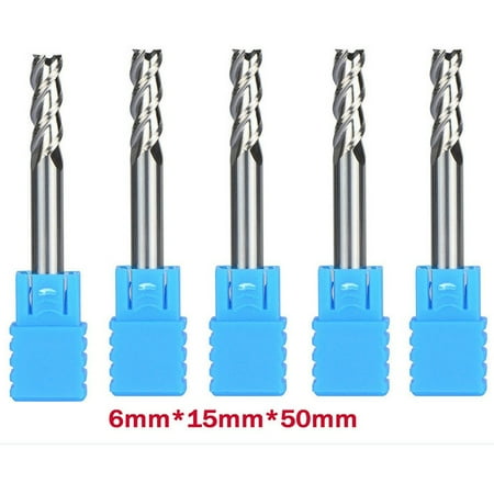 

5Pcs 6mm Carbide End Mill For Aluminum No Coating 3-Flute CNC Milling Cutter Bit