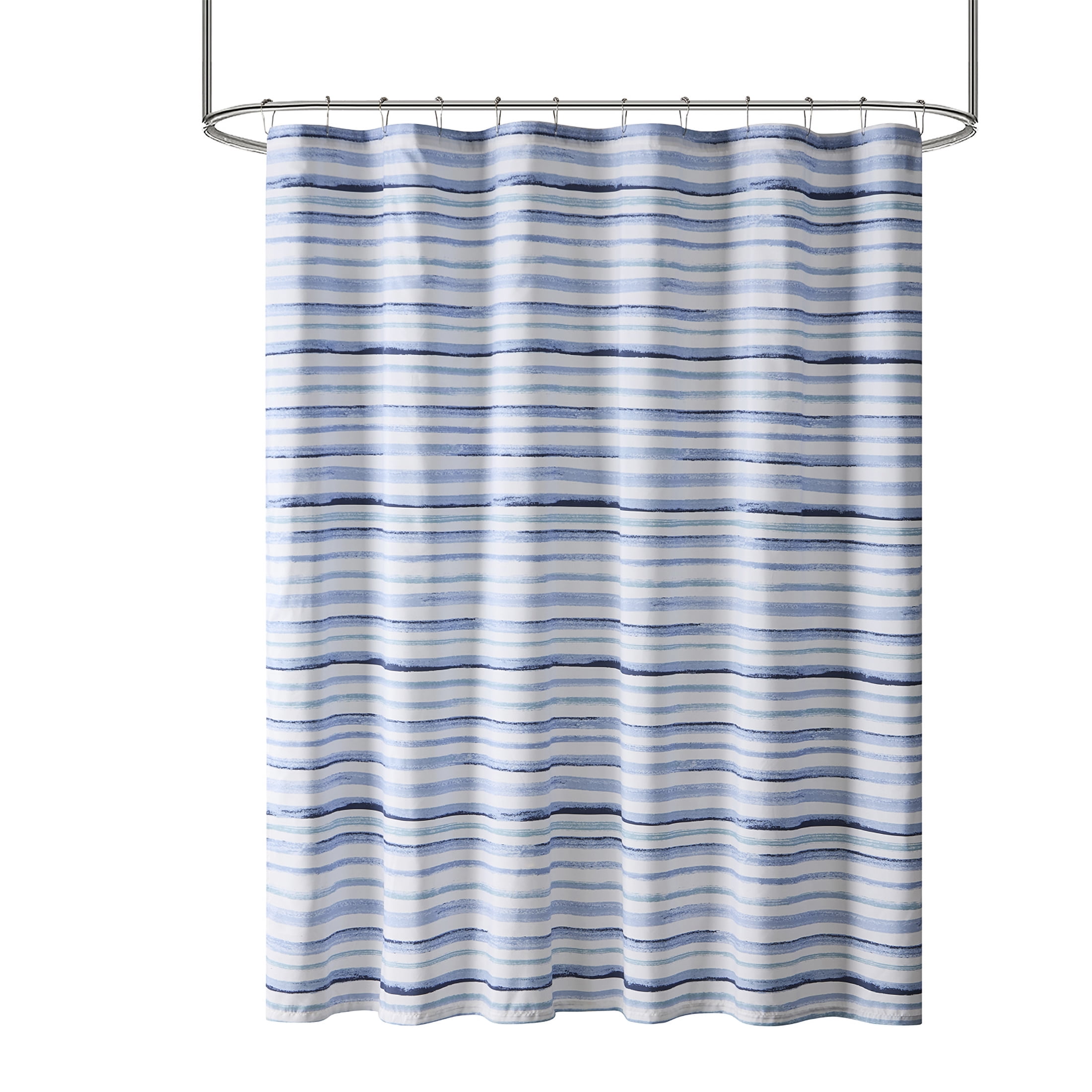 Mainstays Sketch Stripe 15 Piece Shower Curtain Bath Set, 70 x 72, Blue Placid