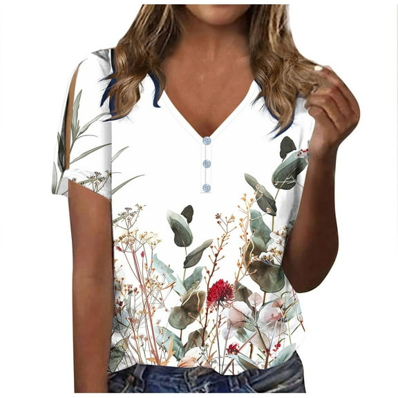 Blouses for Women Casual Fashion Casual Shirts Short Sleeve Loose Tee V Neck Summer Blouse Tops