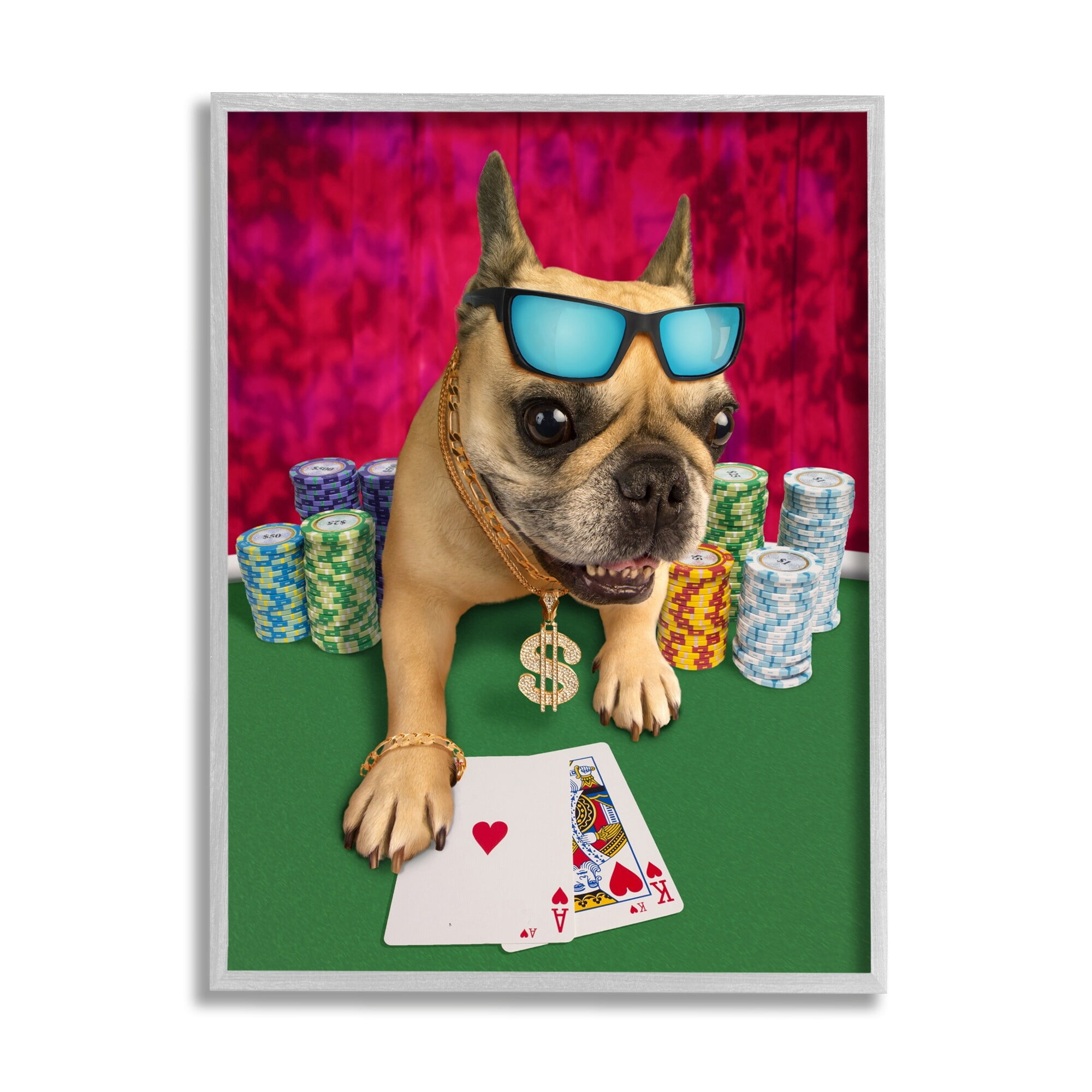 Stupell Industries Cool French Bulldog Gambling Casino Poker Chips Graphic Art Gray Framed Art Print Wall Art, Design by Michael Quackenbush