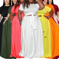 Women's Casual Dresses Trendy Large Size High Waisted Solid Color Straps Hem Dress 2 Piece Set B Beach Long Outfits XXXXXL