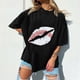 thumbnail image 4 of Tops de manga corta de ocio para mujer, estampado de labios, divertido estampado de béisbol, cuello redondo OAVQHLG3B Store  lin121212, 4 of 5