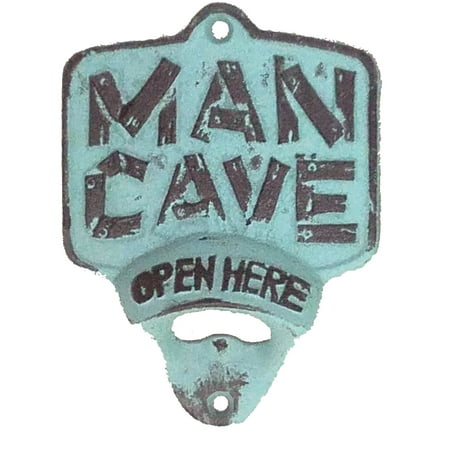 Rustic Man Cave Bottle Opener Cast Iron - Turquoise &