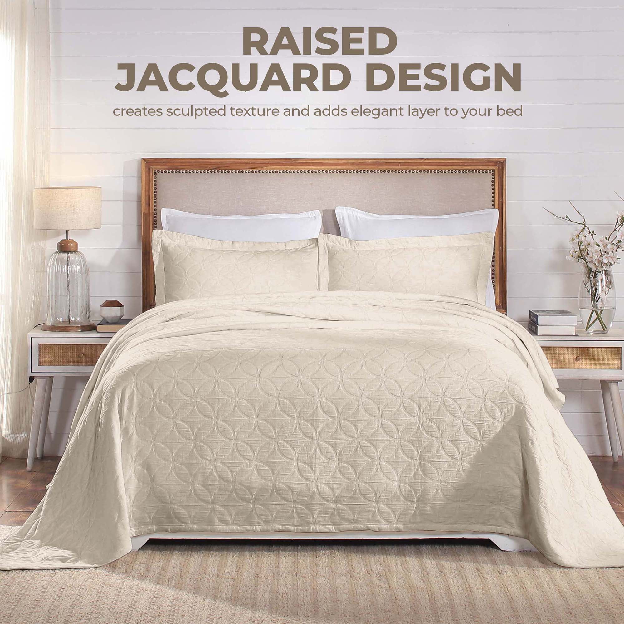 Superior 3-Piece Serenity Cotton Matelasse Ivory Bedspread Set, King