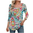 thumbnail image 2 of Women's 3/4 Sleeve Shirts Square Neck Summer Tops Dressy Casual Basic Tees Ladies T Shirts Blouses, Limited Time Under 10 Dollars SA-474, 2 of 5