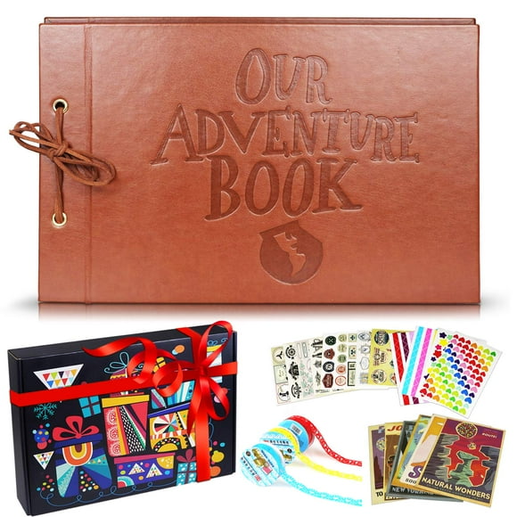 Scrapbook Albums, LUNIQI Leather Embossed Letter Cover Our Adventure Book, Hand Made DIY Collecting Photoes for Family, Party, Marry, Travel, Hold 3X5, 4X6, 5X7, 6X8, Stickers, Gift Box