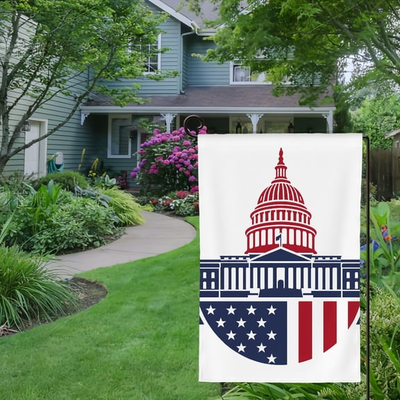 RKSupls Spring Summer Garden Flag Double Sided, Capitol Building Flag Emblem Linen Welcome Yard House Outside Outdoor Decoration,12*18 inch