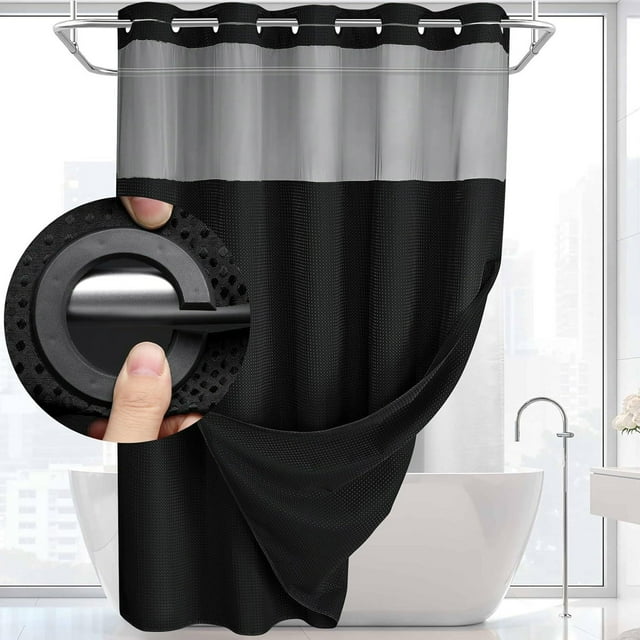 Curtain 1 No Hook Shower Curtain With Nap In Liner Easy Install Hotel Style Shower Curtain For Bathroom See Through Top Window Washable