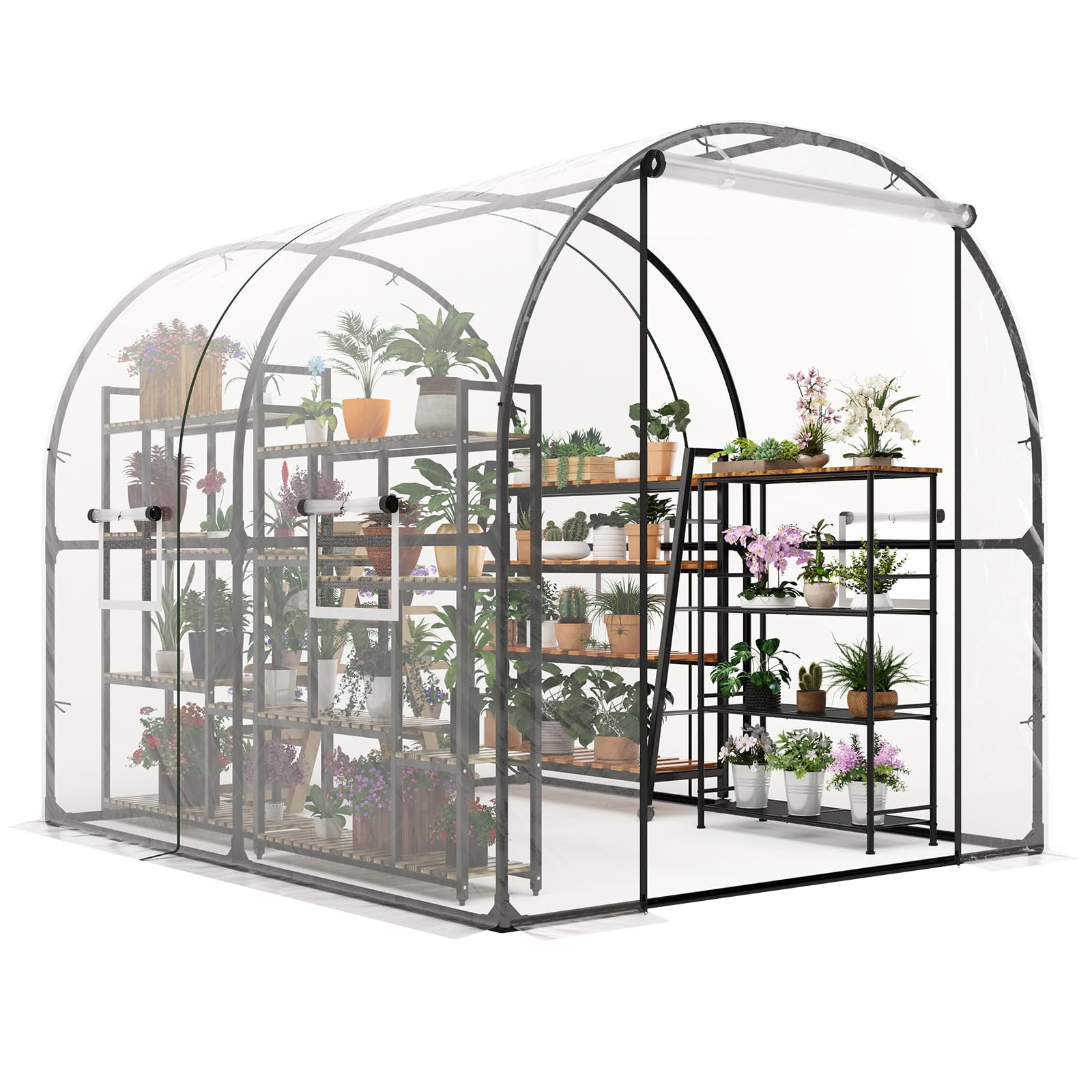 Walk-In Greenhouse 8.2 x 6.6 x 6.6 FT – Portable Outdoor Garden Greenhouse with Heavy-Duty Frame & Transparent Cover, Large Plant Growing House for Backyard, Patio & Vegetable Garden