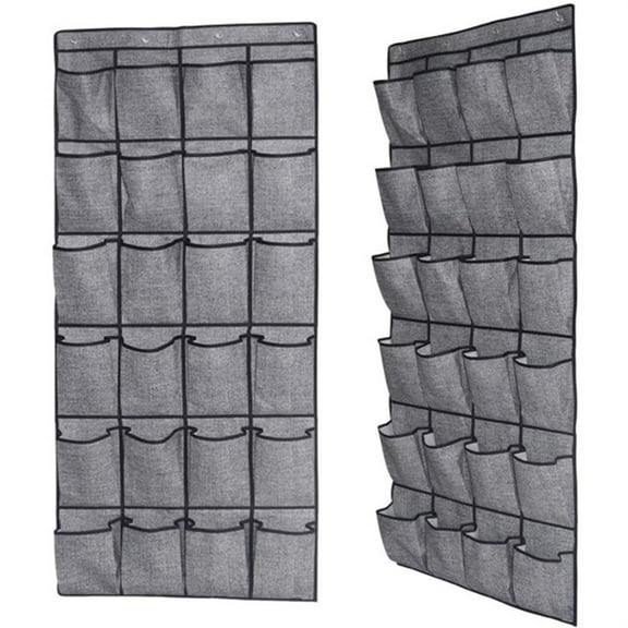 Fabric over the Door Shoe Rack Holder for Wardrobe Hanging Shoe Storage Organiser with Hanger 24 Large Pockets for Men Women Kids, Grey