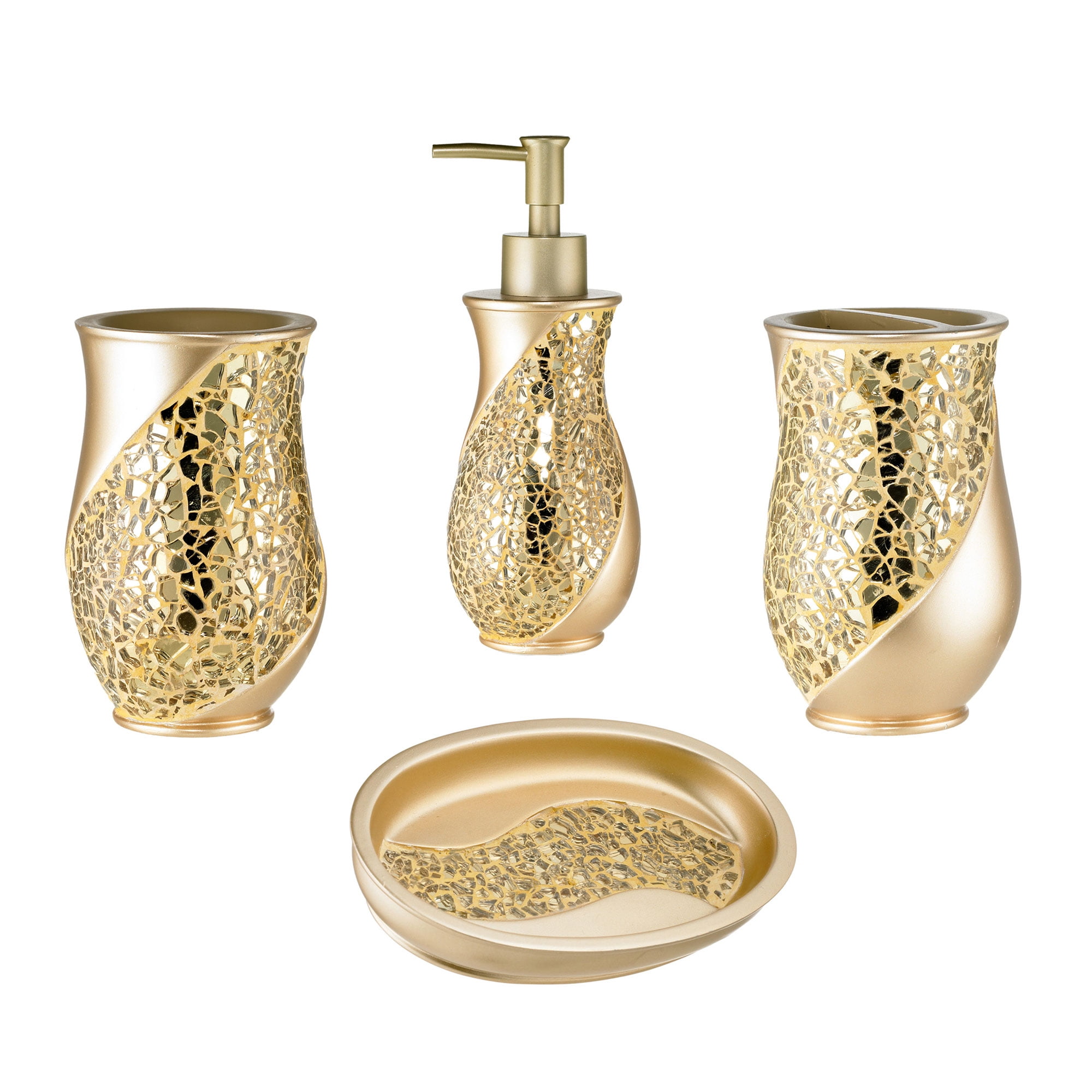 Bath Accessories 4 Piece Set Lotion/Soap pump, Toothbrush holder