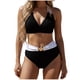thumbnail image 2 of Trajes de baño Amzcrzy Tankini para mujer, bikini para mujer, color sólido, braguitas con tirantes, traje de baño con almohadilla para el pecho y correa para el cuello sin soporte de acero, negro, 3XL, 2 of 6