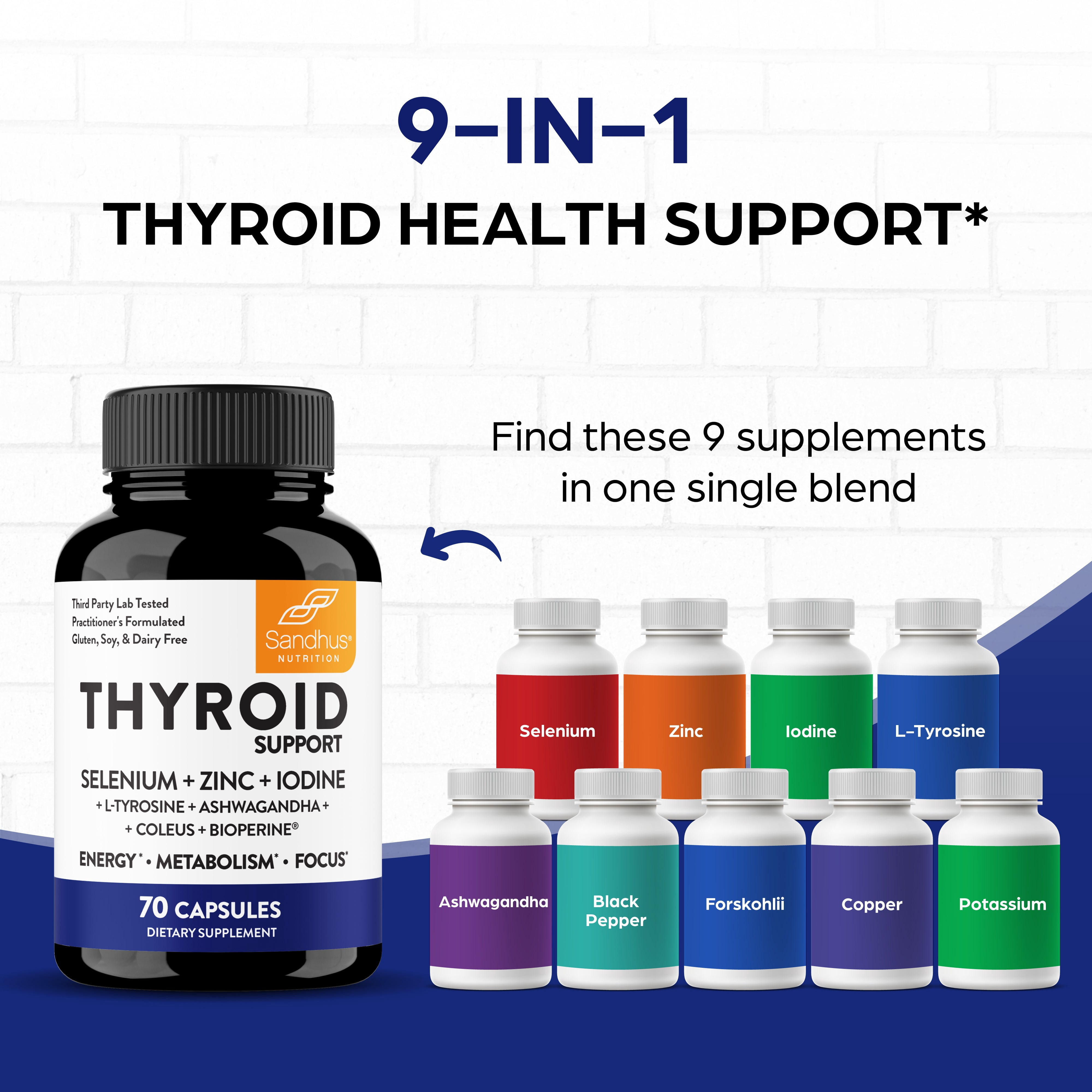 Sandhu's Thyroid Support Complex with Selenium, Zinc, Iodine, L Tyrosine, Ashwagandha | Pure Health Supplement for Women & Men |70 Count, 35 Days Supply