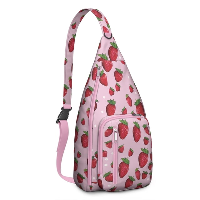 Colored Strawberry Sling Backpack - Playful Fruit Pattern Crossbody Bag, Fashionable Daypack for Teens