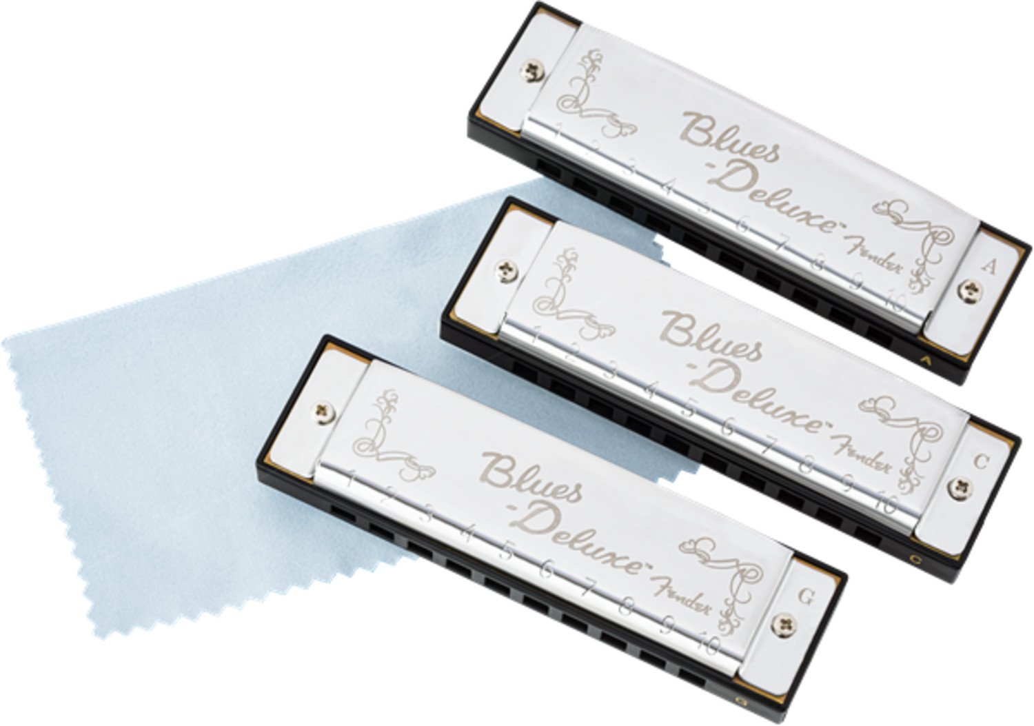 Fender Model Blues Deluxe 3 Pack of Harmonicas in the Keys of C , G & A