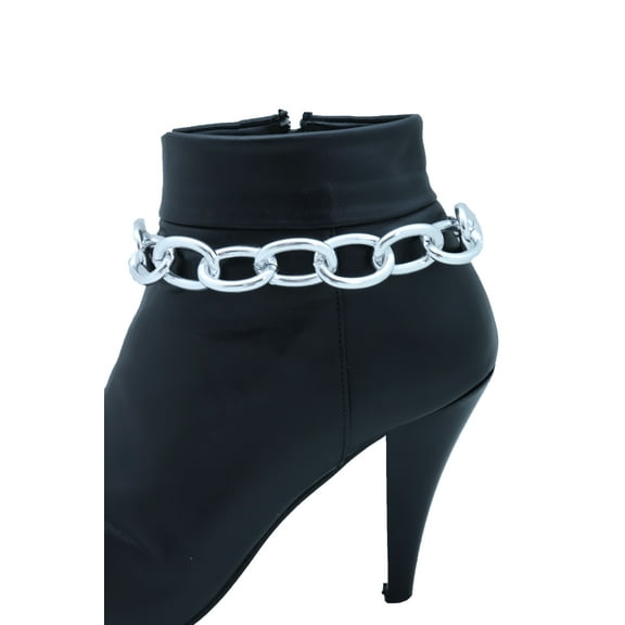 Women Western Fashion Silver Metal Chain Chunky Links Boot Bracelet Shoe Band