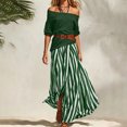 thumbnail image 5 of ClodeEU Women's 2 Piece Outfit ,Off Shoulder Ruffle Top and Striped Maxi Skirt Set with Belt Green,Women's Plus L, 5 of 8