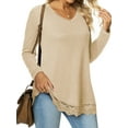 thumbnail image 2 of MOSHU Long Sleeve Tops for Women V-neck Womens Blouses Lace Hem Casual Shirts, 2 of 9