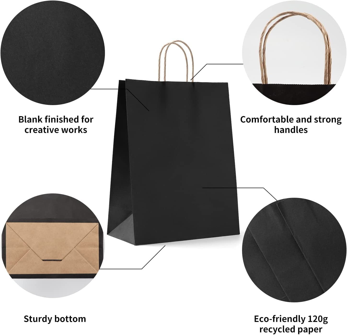 Large Black Gift Bags with Handles 13x10 Luxury Heavy Duty Paper Shopping  Bag 13x5x10 Premium Elegant Matte Modern Embossed for Retail Merchandise