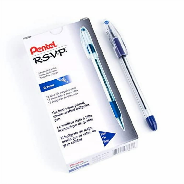 Pentel R.S.V.P. Ballpoint Stick Pens, Fine 0.7mm, Blue Ink