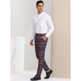thumbnail image 4 of Pantalones a cuadros para hombre, informales, de corte regular, con frente plano, elásticos, a cuadros rojo marino S, 4 of 6