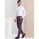 thumbnail image 4 of Pantalones a cuadros para hombre, informales, de corte regular, con frente plano, elásticos, a cuadros rojo marino S, 4 of 6