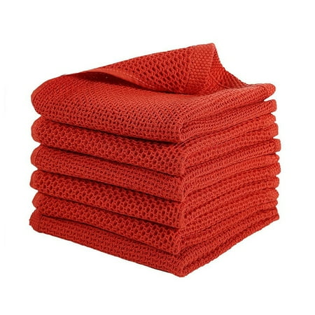 

6Pack 100% Cotton Waffle Weave Kitchen Dish Cloths Ultra Soft Absorbent Quick Drying Dish Towels 13Inch X 13Inch -Red