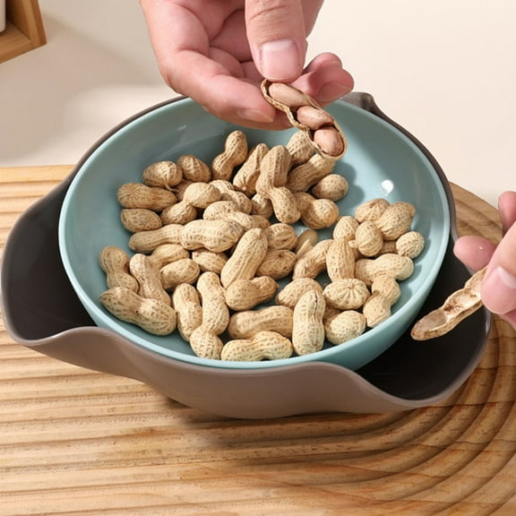 Double Dish Snack Bowl, Durable Pistachio Bowl, Plastic Dish Serving Bowl with Shell Storage for Pistachios, Peanuts, Edamame, Cherries, Nuts, 1 Pcs, 8.26x7.87x2.95"