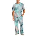 thumbnail image 2 of CCRFTGI Men Pajama Set Tie Dye Short Sleeve Sleepwear Elastic Waist Drawstring Long Pants Lightweight Casual Loose Fit Black M, 2 of 6