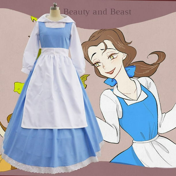 Bella la y bestia belle azul vestido de criada mujeres cosplay disfraz de halloween