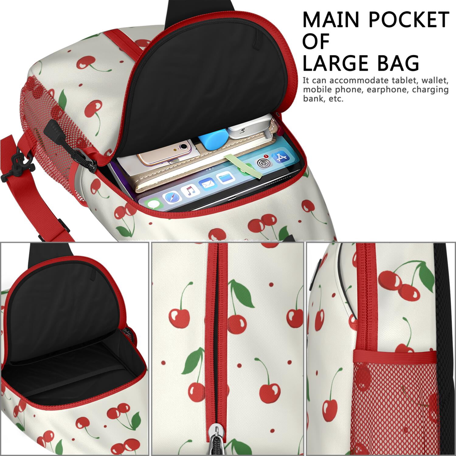 Foodie Sling Backpack with Fun Sushi and Japanese Food Pattern – Lightweight Outdoor Shoulder Bag with Breathable Padding, Reversible Strap, Secure Zippers, Perfect for Sushi Parties and Travel